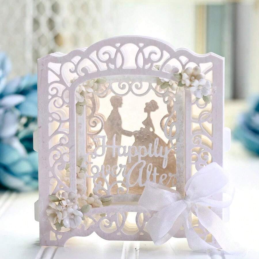 1 pieza Corte de metal en forma de tarjeta de felicitación 3D, troquel de corte y estampado DIY, adecuado para scrapbooking, tarjetas de papel, tarjetas de felicitación, álbumes, decoración de manualidades - Plateado - Ver 1