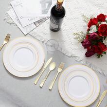50pcs/Set Gold Cutlery Set, 10pcs 19cm Plates, 10pcs 26cm Plates, 10pcs Gold Forks, 10pcs Gold Spoons, 10pcs Gold Knives, Suitable For Wedding, Party, Birthday, Kitchen, Beach BBQ, Picnic, Camping, Restaurant, Easter, Halloween, Valentine's, Charity , Bakery, Market Stall, Outdoor, Convenient For Travel, Reusable And Washable - Gold - View 11