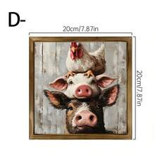 1 Piece Country Style Wooden Frame Tag - Stacked Cow Pig Chicken Farm Animal Painting, Handmade Wood Wall Art & Desktop Decoration, Suitable For Birthday, Home Office, No Electricity Required, Pastoral Wall Decoration|Fun Animal Art|Cow Pattern Decoration - Wood Panel Painting - View 9