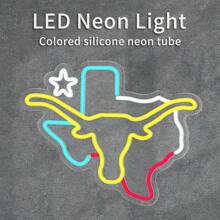 1 Stück Langhorn Neon Leuchtschild, USB-betriebene einstellbare LED-Beleuchtung, Acrylrückseite, leuchtende Farben, Dekoration für Schlafzimmer, Bar, Spielzimmer, Geburtstag, Feiertag Geschenk, Wanddekoration, Hobbyraum