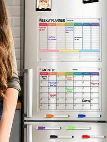 1pc 3D Acrylic Memo Board (6 Magnetic Whiteboard Pens Included), Reusable Dry Erase Magnetic Planner Board For Fridge
