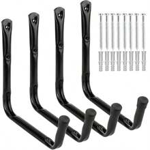 Heavy Duty Giant Garage Storage Hook Wall Mounted Utility Hanging Rack For Surfboard, Ladder, Kayak (4 Pcs Black 10" J Hook)