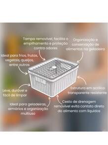 Organizador De Geladeira Acrílico Com Tampa E Cesto 2,3L