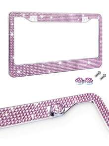 1个/2个装男女通用水钻车牌框，闪亮亮片车牌架，手工不锈钢车牌框，配闪亮水晶螺帽，黑色亮面车牌框 - 款式A - 查看 9