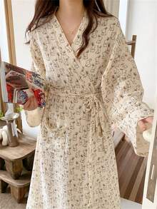 1pc Cute Rabbit Cartoon Japanese Style Robe, Lovely Bathrobe Pajama Dress, Long Sleeve Sleepwear For Women, Spring/Autumn/Winter - Multicolor - View 1