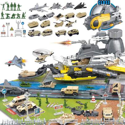 Military Toys, Military Base Airplane Tank Toy Sets With Vehicles Trucks, Helicopter, Fighter Jet, Submarine Toy Military Men Action Figures, Birthday Gift For Over 3 Years Old Boys Girls Toddler