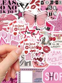 50 Stück rosa Y2K Mädchen Aufkleber wasserdicht PVC Geschenk Cartoon Dekoration Sammelalbum Laptop Koffer Gitarre Wasserflasche Handy Hülle DIY Aufkleber, Schulmaterial, Schulstart