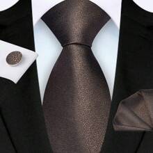 3pcs/Set 8cm Width Solid Cracked Pattern Necktie, Handkerchief, Cufflink Men's Tie Set, High Quality Classic Fashion Business Casual Tie Set, Men's Wedding Accessories, Family/Christmas/Father's Day Gift