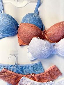 Lace Set Double Thong Panties With Lace Cup Adjustable Straps Women's Lingerie Promotion Intimate Fashion - Multicolor - Ver 2