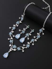 Set di collana e orecchini con 3 pezzi, design floreale retrò ed elegante con cristalli, adatto per le donne da indossare in banchetti, feste, matrimoni