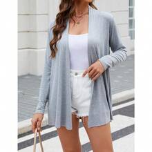 Newchoice Womens Casual Lightweight Long Sleeve Cardigan Soft Drape Open Front Fall Dusters (S-3XL) - Light Grey - View 3