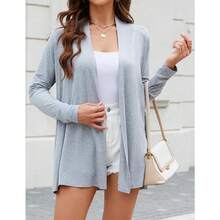 Newchoice Womens Casual Lightweight Long Sleeve Cardigan Soft Drape Open Front Fall Dusters (S-3XL) - Light Grey - View 4