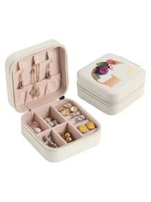1pc Mini Floral Alphabet Jewelry Storage Box, A-Z Gold Letters, Portable Zipper Travel Jewelry Storage Box, Gift Box For Women, Multi-Function Jewelry Display Stand For Rings, Pendants, Earrings, Necklaces, Etc. - Suitable For Women, Mother, Girlfriend, Valentine's Day Gift Box.
