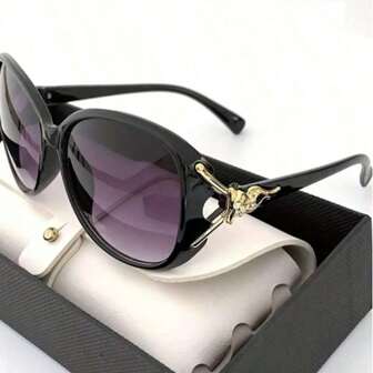 1pc Round Fashion Fashion Glasses Ladies Gradient Lens Metal Fox Decorative Glasses Casual Outdoor Eyewear