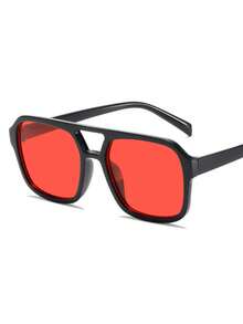 男女新款双光束太阳镜，时尚防紫外线方形太阳镜，个性化太阳镜 - 彩色 - 查看 12