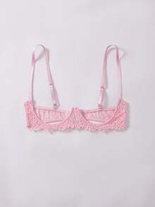 Sexy Pink Lace Hollow-Out Sheer Lingerie Set For Women, With An Elegant Hollow-Out Design That Highlights Charming Figure - 粉色 - 查看 4