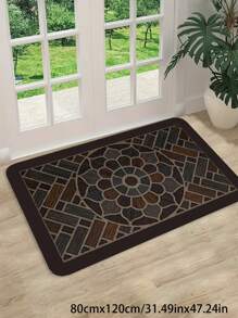 Lu1pc,Xurious Vintage Dark Non-Slip Door Mat - Soft Thick Flannel With Foam, Machine Washable, Rectangular Floor Mat For Entryway, Kitchen, Living Room, Bedroom - Stylish Brown, Black & Multicolor Mosaic Design, Durable Polyester Materia