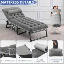 Camping Cot With Mattress, 4-Position Folding Camping Bed Hold Up 330lbs, Portable Sleeping Cot For Camp, Beach, Patio, Sun Tanning, Poolside