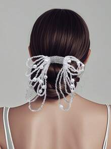 1 件精致水晶装饰蝴蝶结发夹复古宫廷风格设计发饰婚礼派对日常休闲度假装饰头饰万圣节 - 白色 - 查看 2