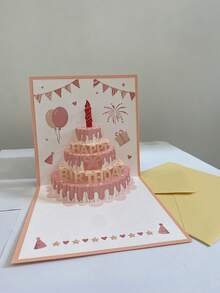 1 pieza Tarjeta de felicitación de cumpleaños hecha a mano con diseño 3D emergente, con un diseño vibrante de pastel y globos con el texto "Feliz Cumpleaños", ideal para regalar a amigos y familiares, perfecta para suministros de fiesta de cumpleaños, eventos de celebración y decoración de fiesta de cumpleaños - Multicolor - Ver 10