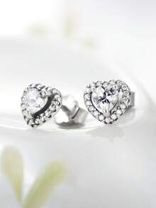 MODIAN 925 Sterling Silver Clear CZ Heart Fashion Stud Earrings Rings With For Her Anniversary Women Charm Wedding Statement Silver Fine Jewelry