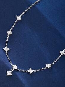 SYMFNY 1 szt. 925 Srebro Ładny i świeży i prosty czterolistny koniczyna cyrkonia wisiorek łańcuszek na kostkę, najlepszy dodatek dla kobiet wychodzących, plaża, wakacje