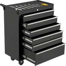 Tool Box, 6-Drawer Rolling Tool Chest Locking System, Lockable Wheels & Sliding Drawers, 24 Inch Heavy-Duty Tool Storage Cabinet For Garage Workshop Warehouse Repair Shop  Rolling Tool Chest, 6 Drawers Tool Storage Cabinet, Toolbox With Wheels, Portable Tool Cabinet Organizer With Locking System & Drawer Liners, Tool Storage Cart For Garage, Workshop - Black - View 1