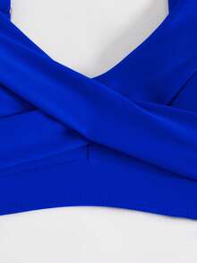 Women's Sexy Criss-Cross Front V-Neck High Waist Solid Color Bikini 2 Pieces Swimwear