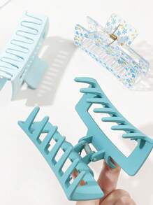 1pc Women's Hair Accessory (3 Colors Available), Summer Sky Blue Series Solid Ditsy Floral Transparent Ombre Print Square Hair Claw Medium, Afternoon Tea, Sweet & Hair Clip