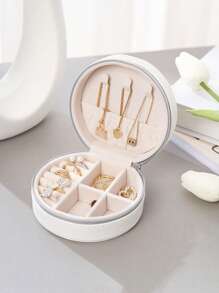 1 pieza Caja de joyería mini con forma de media luna y cremallera - Organizador lindo de cosméticos y pequeñas baratijas | Regalo ideal para niñas, damas de honor, almacenamiento portátil de accesorios para mujeres