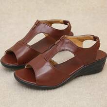 Sandalias romanas de mujer Boca de pez Cremallera Sandalias transpirables de tacón inclinado - Marrón - Ver 6