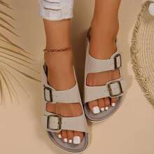Women's Slip-On Sandals With Straps Adjustable Buckle  Comfort Cork Footbed Slide Sandals - Beige - View 6