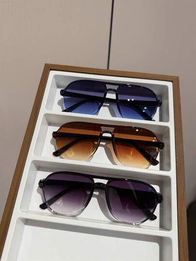 3pcs New Stylish Pilot Eyeglasses For Men, High-End Casual, Suitable For Street, Beach, Travel, Cycling, Fishing