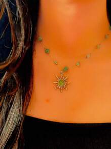 1 pièce Collier pendentif en cristal de style bohème de forme Y, collier de plage doré argenté, bijoux pour femmes
