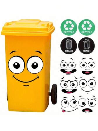 4pcs Cartoon Expressions Children's Stickers, Self-Adhesive PVC, Glossy Surface, Cartoon Theme, Shiny Decoration, Disposable, Suitable For Walls, Trash Cans, Refrigerator And Smooth Plastic Surfaces, Indoor/Outdoor Use