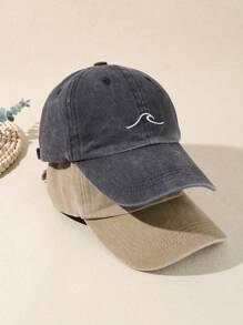 1/2Pcs Unisex Waves Embroidered Distressed Snapback Baseball Cap,For Spring And Autumn Travel Seaside Parties Fashionable Adjustable Sun Protection Casual Baseball Hat