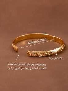 1/3/6pcs Traditional 24k Gold-Plated Exquisitely Hand-Carved Starry Pattern Bangle Bracelets, Suitable For Women Daily Wear And Gifts, No Box - Gold - View 5