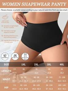 Plus Size Women High Waist Solid Color Shaping Tummy Control Panties