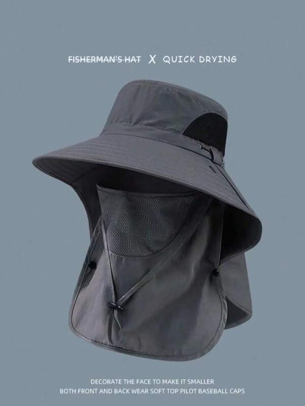 1 pieza Sombrero de sol con máscara facial desmontable y protección UV, adecuado para actividades al aire libre, pesca, senderismo, trekking
