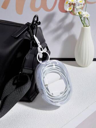 1pc/2pcs Portable Mini White Transparent Zipper Storage Bag, Compact Multifunctional Storage Bag, Headphone And Charger Case With Keychain, Transparent Travel Accessories, Travel Essentials
