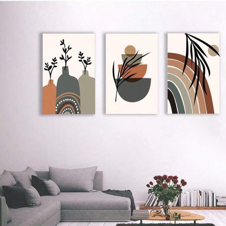 Droplyte Set Of 3 Framed Canvas Wall Arts Stretched Over Wooden Frame Paintings For Home Living Room Office Decor - Multicolor - View 1