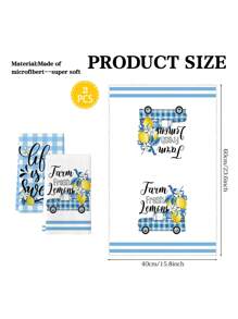 2 pièces Serviettes de cuisine style ferme Motifs truck à carreaux bleus et buffles jaunes, avocat vert. Serviettes à vaisselle, essuie-mains pour la cuisine, restaurant et table à manger