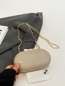 时尚迷你闪亮金属链条亮片便携金色女士晚宴包，精致优雅，适合婚礼、派对等场合，斜挎设计，完美搭配节日派对礼服、晚礼服和亮片连衣裙，也适用于新年等场合。 - 金色 - 查看 5