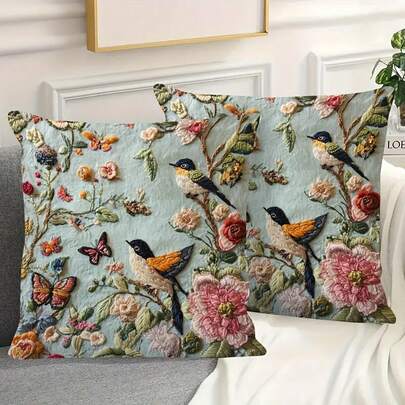 Bộ 1/2/4 vỏ gối trang trí in họa tiết hoa, chim, bướm cổ điển, có khóa kéo, giặt máy được, thích hợp cho ghế sofa, giường, xe hơi, phòng khách, phụ kiện sofa, vỏ gối trang trí, trang trí mùa thu, trang trí phòng.