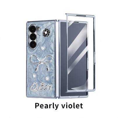 VIETAO Bow-Knot Electroplated Glossy Drip Glue Floral Bow Design Full Cover Mobile Phone Case Compatible With Samsung Galaxy Z Fold 4 5 6 Stylish Mobile Phone Cases For Ladies