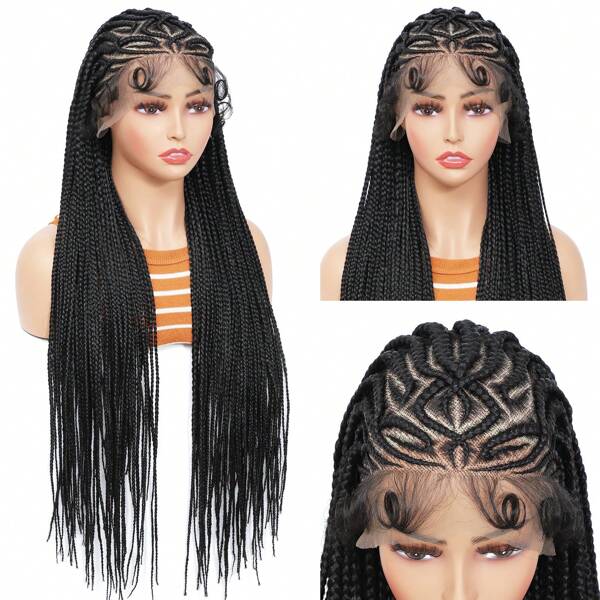 Perruque tressée à frontale en dentelle synthétique 32 pouces pour tresses africaines, perruque tressée pour coiffure en tresses devant en dentelle à porter au quotidien