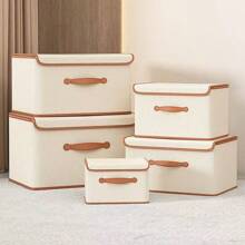 1PC Light Luxury Flip Lid Organizer, Clothing Organizer, Quilt Organizer, Closet Organizer, Miscellaneous Organizer, Toy Organizer, Holiday Decorative Organizer, Fall Decorative Organizer, Built-In Rigid Sheet, Upgraded Thickened Fabric, Wider Comfortable Imitation Leather Carrying Handle, Suitable For Dormitory Storage, Home Storage, Moving Storage, Warehouse Storage.