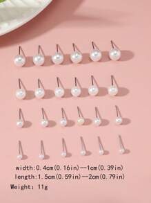 12 paires de boucles d'oreilles fantaisie à perles, couleurs or, argent, blanc, noir