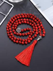 Bohemien Stil Perlenkette 8mm rote Türkisperlen 108 Perlen Mala Kette für Frauen Männer Meditation Gebet Schmuck