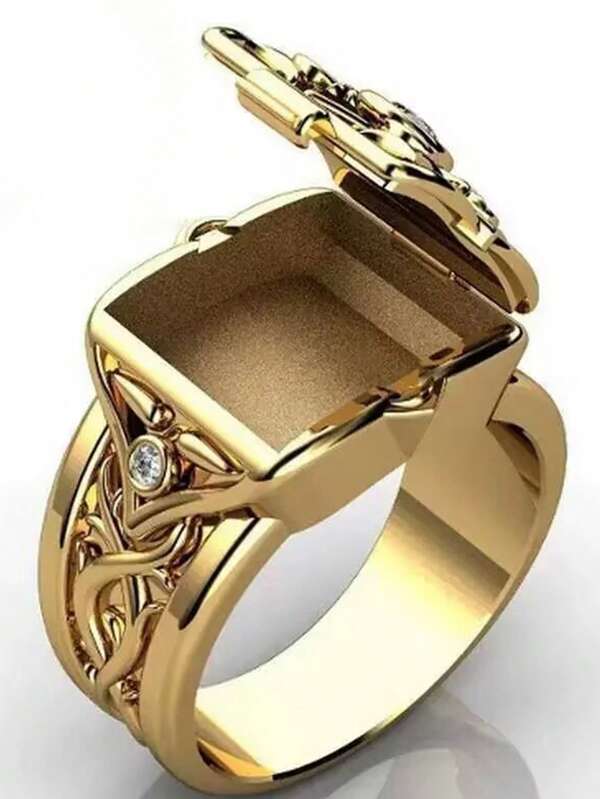 Anillo de hombre de cobre punk con circonita cúbica - Diseño único de tapa abatible, apropiado para fiesta y uso diario